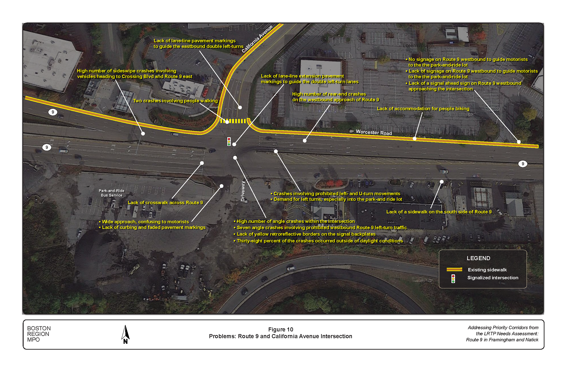 Figure 10 is an aerial photo showing the intersection of Route 9 and California Avenue and the problems